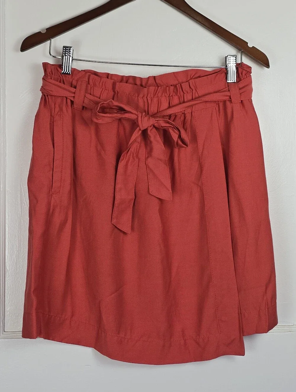 LOFT Red Orange Paper Bag Waist Belted Skirt NEW with Tag M